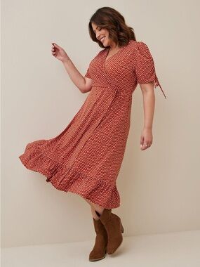 Torrid A-line Midi Wrap Dress Polka Dot Short Sleeve, size 1X